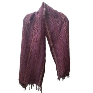 Missoni Scarf Long Fringe Multicolor Zig  Zag Knit Wool Mohair Blend Purple